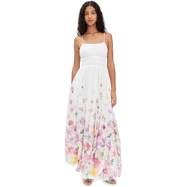 English Factory Crochet Floral Maxi Dress, White/Pink, XS at