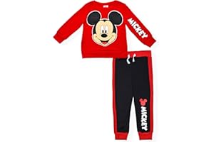 Disney Mickey Mouse Boys’ Sweatshirt and Jogger Set for Toddler and Little Kids– Blue or Red/Black or Orange/Navy