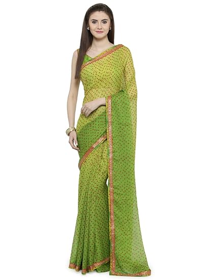 Womens Chiffon Saree With Blouse Piece (PNIHARI1010SSSR1_Green)