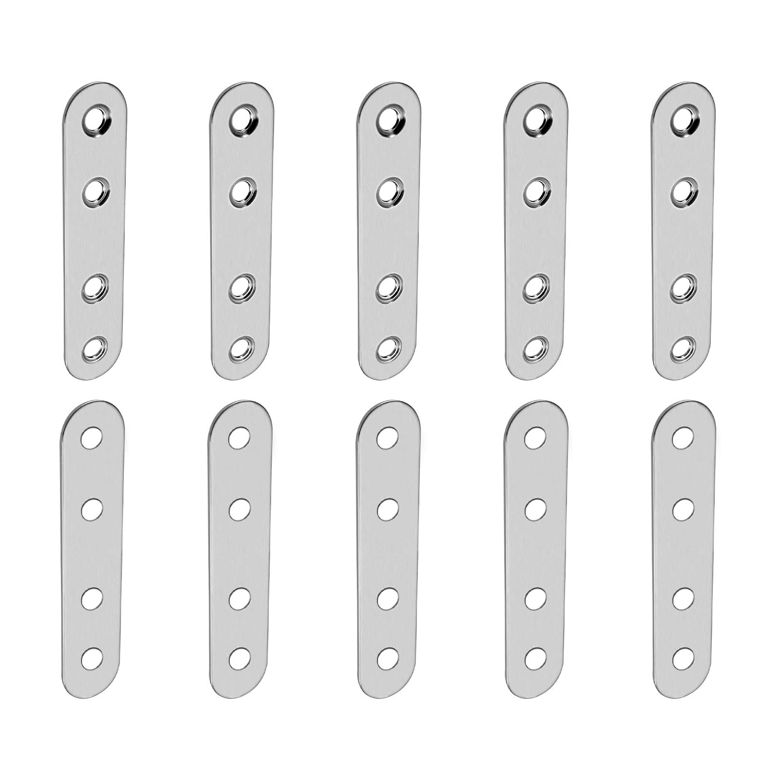 DTGN 80x17x1.6mm(LxWxT) Flat Straight Brace Plate -10Pack- Good for Furniture Repairing - Stainless Steel Brace Plate - Silver Tone