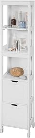 SoBuy Mueble Columna de Baño, Armario para Baño Alto,Estanterías de Baño-2 Puertas y 1 Cajón,FRG126-W,ES (Blanco) 
