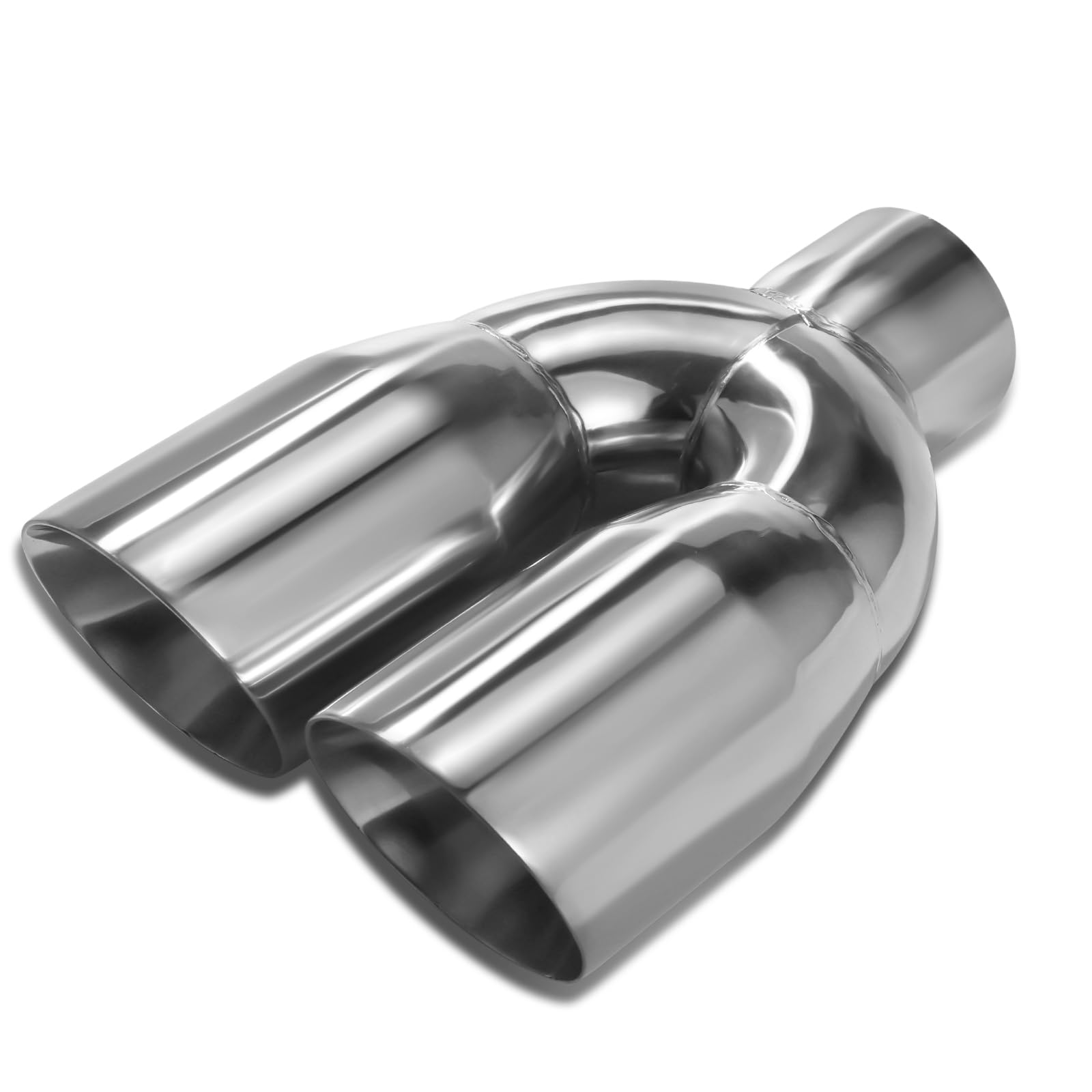 Photo 1 of A-KARCK Dual Exhaust Tip 3 Inch Inlet 4" Dual Outlet 12" Overall Length Polished Stainless Weld-On Duo Layer Angle Exhaust Tailpipe Tips for Car Truck (Left)