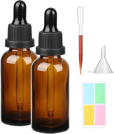 Hyber&Cara Amber Glass Bottle 2x100ml with Glass Pipette Refillable Drops