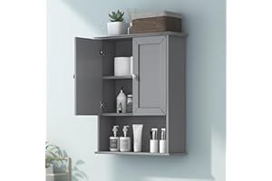 VANIRROR Grey Wall Mounted Bathroom Cabinet 24x30 Inch Wooden Over Toilet Storage Cabinet with 2 Doors, Above Toilet Medicine Cabinets for Bathroom Laundry Room Bedroom Kitchen