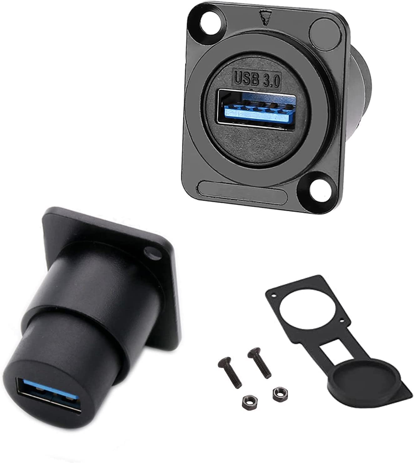 PENGLIN 2PCS USB 3.0 Waterproof Socket, D-Type USB Panel Mount Solderless Connector Female to Female Pass Through Signal Coupler, High Speed Data Extension Interface Adapter