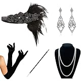 1920er Jahre Flapper Kostüm-Set – Perlenkette, Handschuhe & Zigarettenspitze