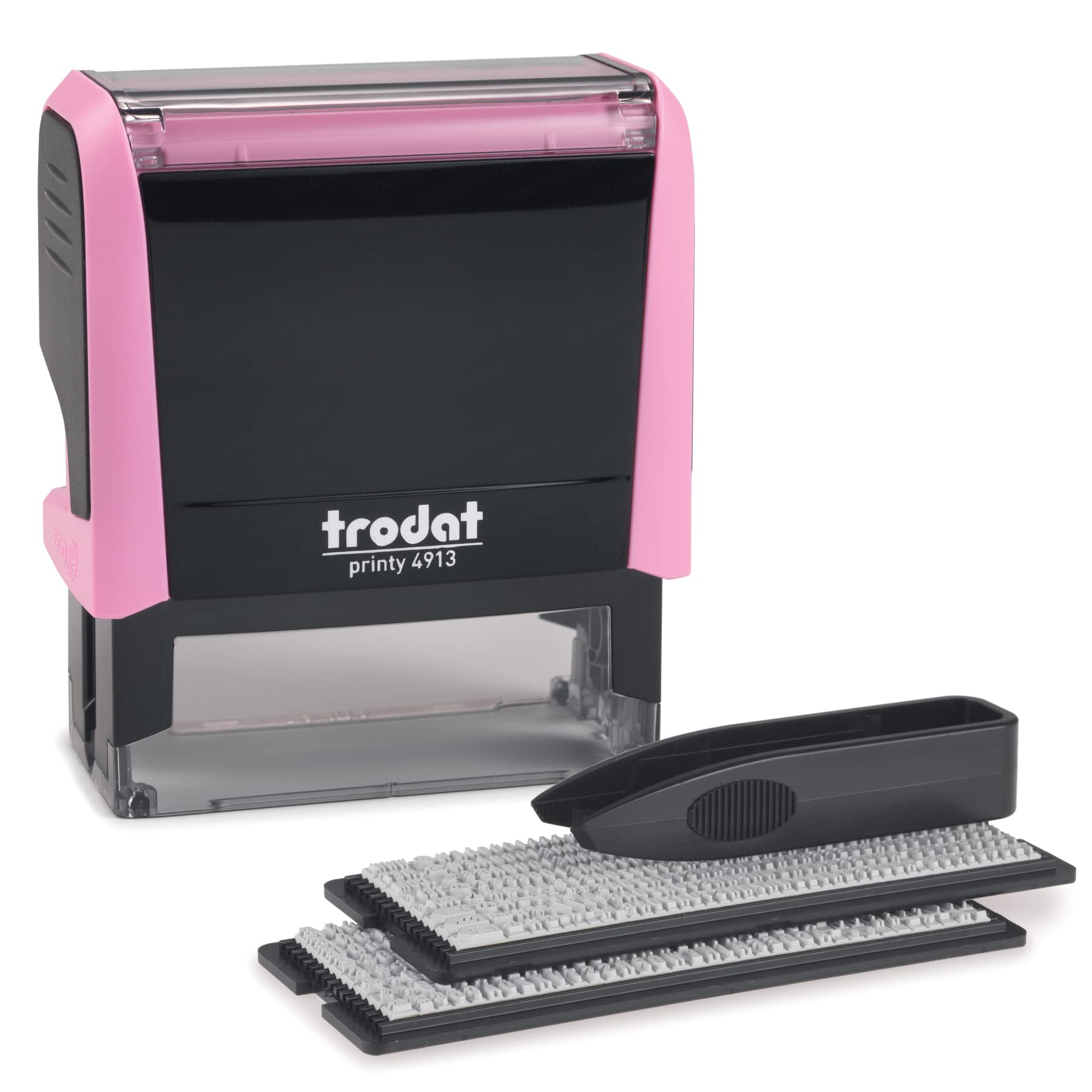 Trodat Printy 4913 Custom Stamp - DIY Self Inking Stamp Personalised by You - Pastel Rose - Can Be Changed Multiple Times - Black Ink - Impression Size 57 x 21mm - Max 6 Lines of Text, Pastel Pink