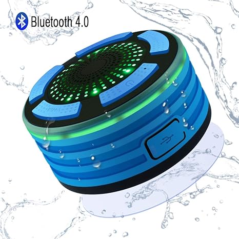 Alitoo Bluetooth Lautsprecher Wasserdicht, Dusche Lautsprecher Wireless Speaker mit FM-Radio und LED-Stimmungs-Lichtern, HD-T