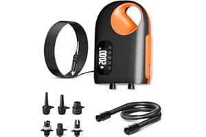 AKJBL 20PSI Paddle Board Pump, Portable Electric Sup Pump with LCD Display, 3 Light Mode, Dual Stage Inflation/Deflation AutoOff, Electric Air Pump with 12V DC Car Connector for Paddle Boards Kayaks Boats