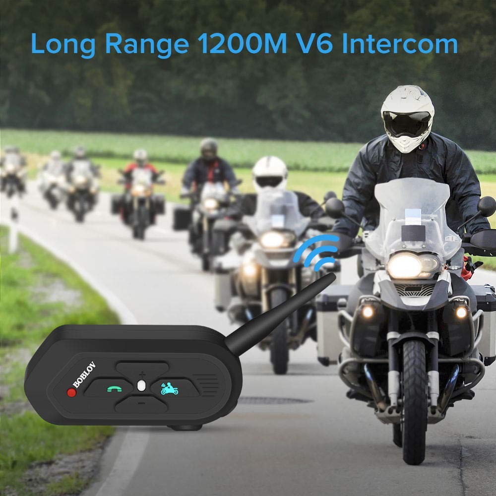 Boblov 2X V6 PRO Interfono Casco Moto 1200M Wireless Blue-Tooth Cuffie Auricolari Passeggero Impermeabile