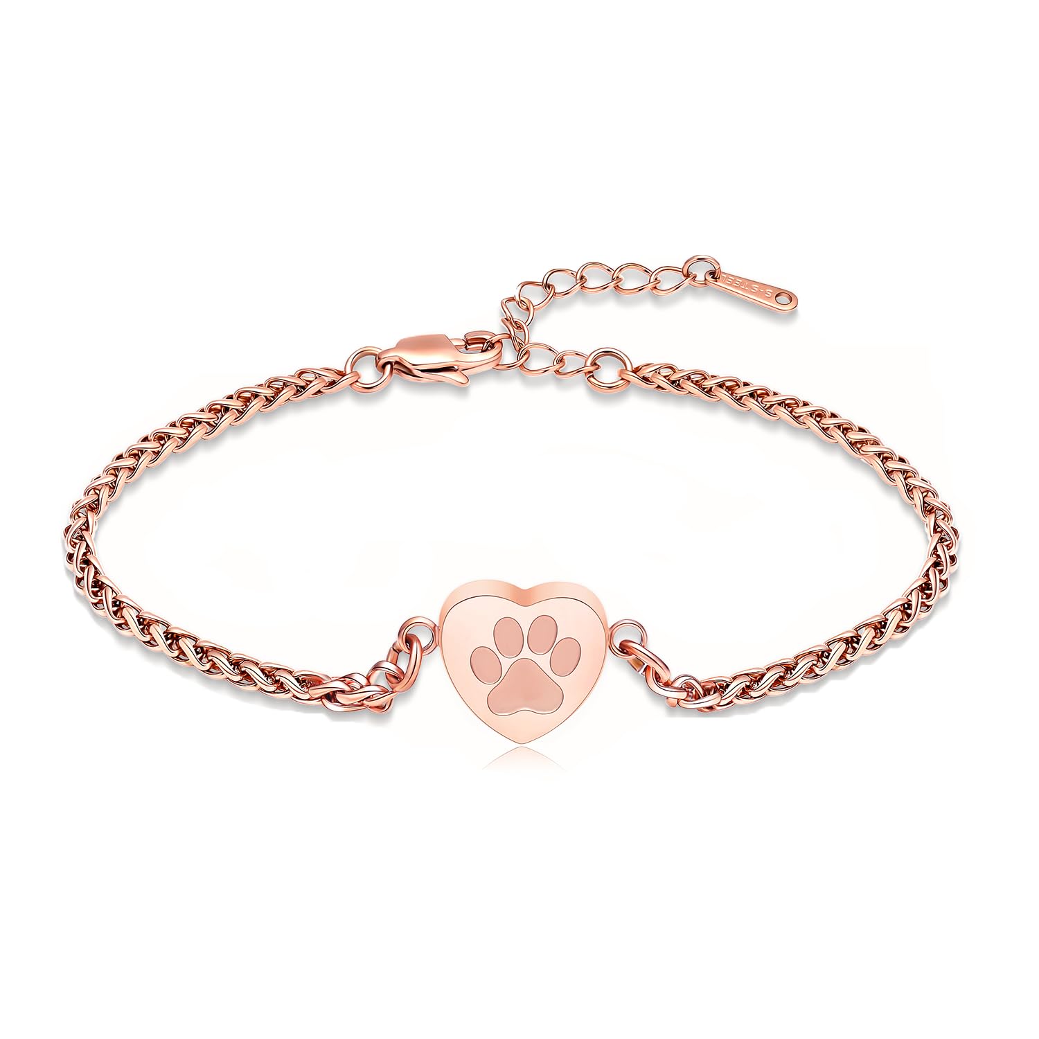 QGJNSGC Pet Paw Urn Bracelet for Ashes Heart Cremation Jewelry Bracelet Ashes Bracelets for Men Women Memorial Keepsake Bangle Bracelet for Human Pet (Rose gold)