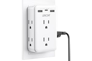 LENCENT 2 to 3 Prong Outlet Adapter, 2 Prong Power Strip with 6 AC Sockets 3 USB Ports(1 USB C), 3-Sided Wall Plug Splitter, 1875W Max, Compact Adapter for Non-Grounded Outlets in Old Houses