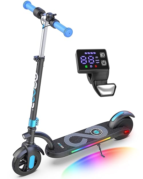 Gyroor H40 Kids Electric Scooter, 180W Motor, Up to 10 MPH, LED Display & Colorful Lights, Adjustable Height, for Boys & Girls Ages 8-12, Great Birthday Gift,H40-Blue