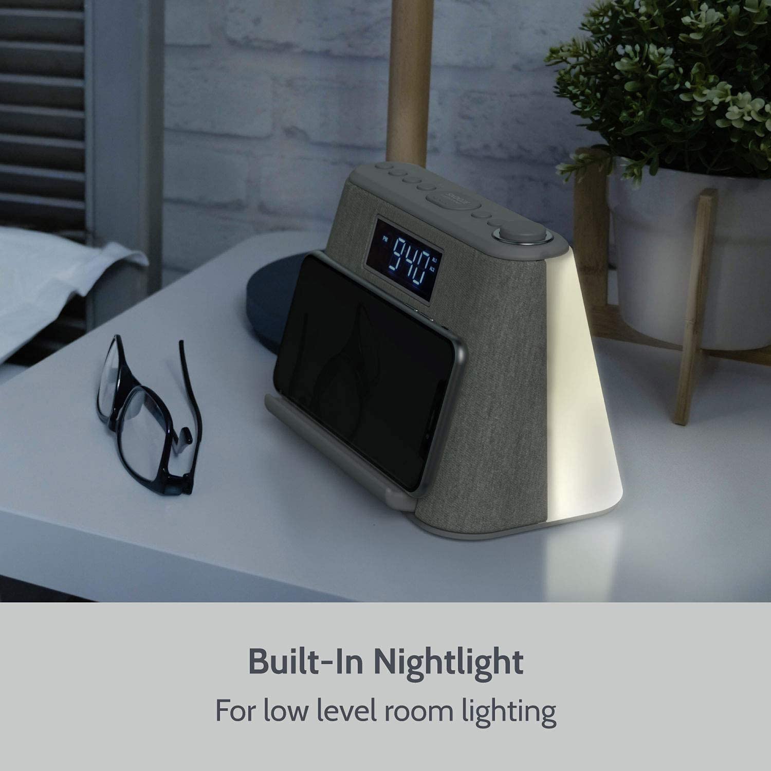 i-box Digital Alarm Clock Radio, Bedside LCD Alarm Clock with USB Charger & Wireless QI Charging, Bluetooth Speaker, FM Radio, RGB Mood LED Night Light Lamp, Dimmable Display and White Noise Machine