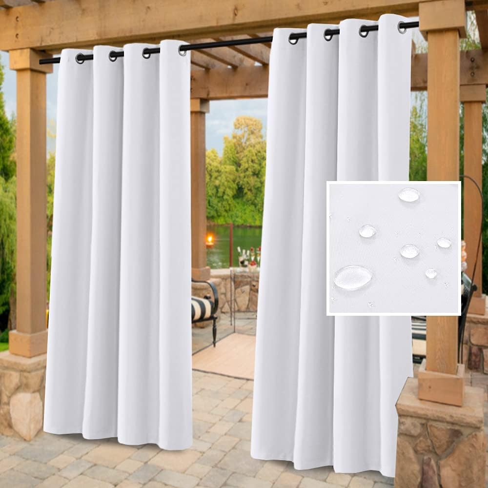 Outdoor Curtains - H.VERSAILTEX White Indoor Outdoor Curtains for Patio Waterproof Stainless Steel Silver Grommet Thermal Insulated Light Blocking Outdoor Drapes for Deck/Gazebo, Pure White, 52x84 Inch, 1 Panel