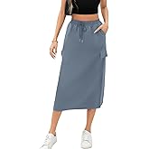 Women's Midi Cargo Skirt High Waist Drawstring Summer Slit Dressy Casual Skirts with Pockets