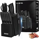 Knife Set, 15 Pieces Kitchen Knife Sets with Block, Built-in Sharpener, Dishwasher Safe, Ergonomic Handle, Knife Block Set fo