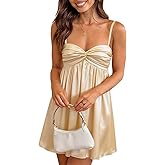 ABINGOO Women Satin Spaghetti Straps A-Line Flowy Mini Dress Sweetheart Pleated Short Homecoming Party Club Dresses