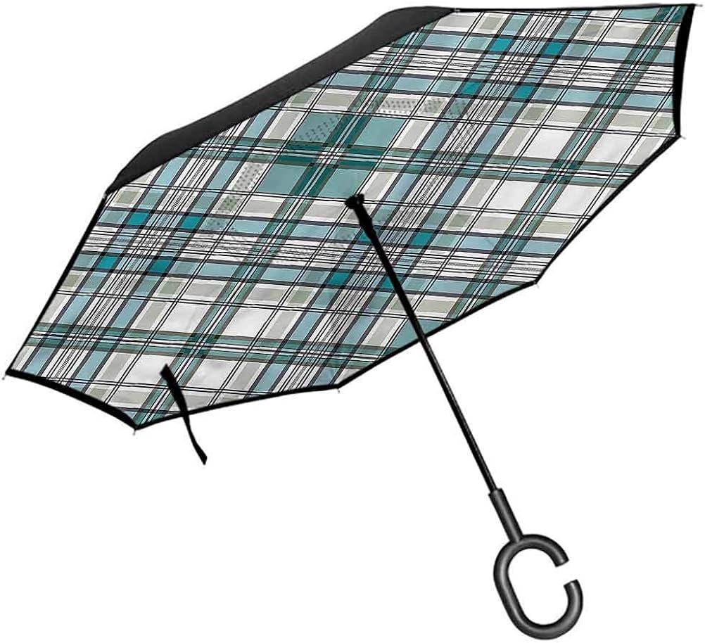 ScottDecor Checkered Car Reverse Umbrella Modern Country