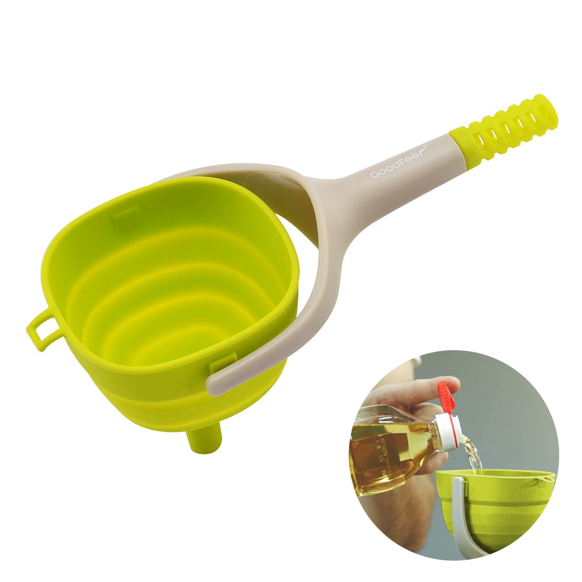LONGLISHENG Collapsible Funnel, Silicone Folding Funnel Kitchen Funnels with Handles for Liquid Transfer