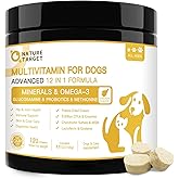 NATURE TARGET Dog Multivitamins for Overall Health with Minerals, Immune Support, Digestive Health, Joint, Hip, Skin & Coat Care with Probiotics, Glucosamine, Enzymes, 120 Freeze Dried Chews