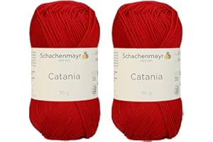 GENERIC [ Set of 2 Skeins ] Schachenmayr Catania Originals 100% Mercerized Cotton Yarn, Total 3.52 Oz. Each 1.76 Oz (50g) / 136 Yrds (125 m) Amigurumi Yarn Fine-Sport 2 (115 RED)