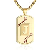A-Z Dog Tag Necklace for Men - Baseball Charm Pendant, Stainless Steel Chain 22+2 Inches, Personalized Sports Athletes Jewelry Gift