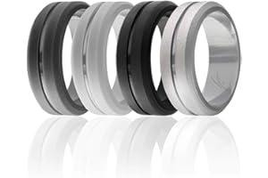 ROQ Silicone Rubber Wedding Ring for Men, Comfort Fit, Men's Wedding Band, Breathable Rubber Engagement Band, Engraved Middle Line and Dome Solid, Multi Packs, Multi Colors