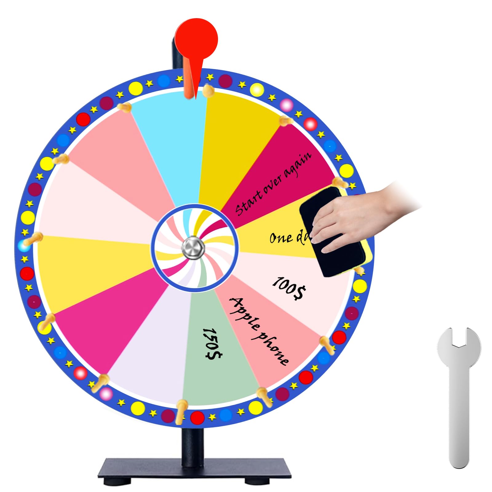 JIANFA 12 Inch Prize Wheel, Heavy Duty Spin the Wheel with Eraser, 12 Slots Color Fortune Roulette Spinning Wheel for Win Fortune Spin Games, Carnival, Spinning Game Party Pub