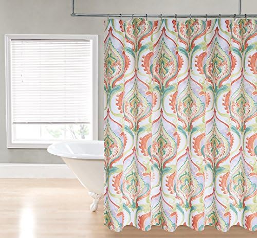Devon Damask Fabric Shower Curtain - Water Repellent and Stain & Mildew Resistant - 70" x 72" - Spice