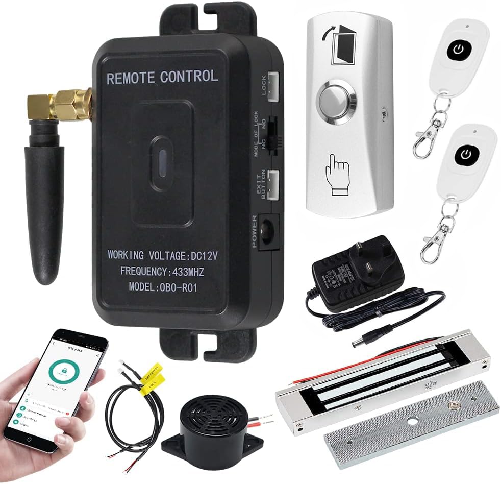 OBO HANDS DC12V TUYA & RF Stand-Alone Door Opener,433Mhz Wireless Remote Control,Electronic 180kg Magnetic Lock,Metal Exit Button Release for Door Entry Access Control System