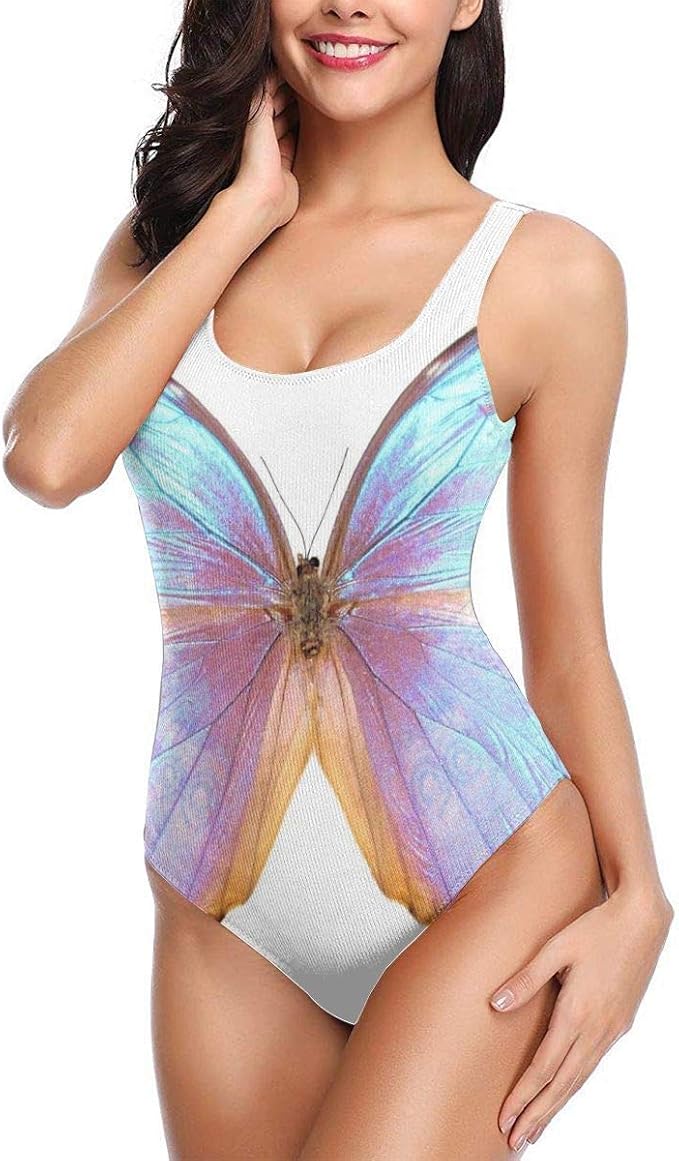 Multicolor Butterfly Women's One Piece Swimsuits U Neck Backness Beach