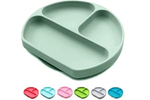 BABY DROM Silicone Suction Plates for Babies, Stick to High Chair Trays and Table, Divided Baby Dishes, Perfect Kids Plates, BPA FREE