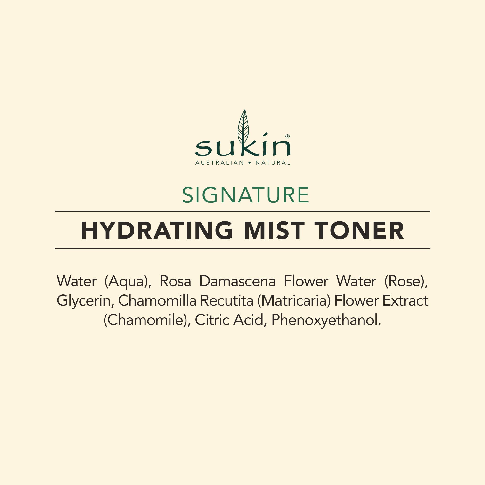 Sukin Organics Hydrating Mist Toner, Rosewater Facial Mist Spray, Refreshing Skin Care Routine for Face & Neck, Suitable for All Skin Types, 4.23 Fl Oz