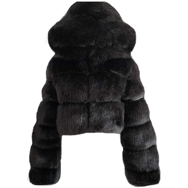 SACFOF Women Fluffy Faux Fur Coat Cropped Jacket Puffer Zip Up