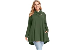 LARACE Cowl Neck Sweatshirts For Women Plus Size Tops With Pockets Long Sleeve Tunic Casual Pullover Button Down Shirt