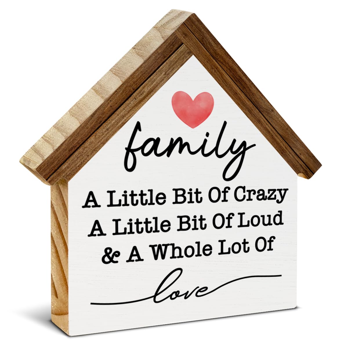 Photo 1 of ***TABLETOP SIZE *** Family Sign Family a Little Bit of Crazy Wood Block Sign Home Decoration Farmhouse Family House Shape Wooden Sign Decor for Desk Shelf Tiered Tray