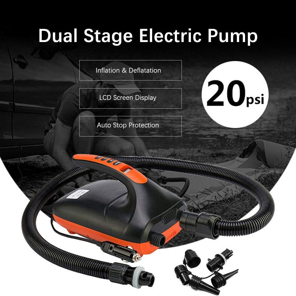 Jroyseter 20 PSI Electric air Pump SUP Pump Portable 12 V high Pressure Inflatable air Pump with air Pressure 6 air Adapter valves for Inflating Paddle Boards Boats (20 PSI): Home & Kitchen