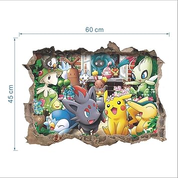 Amazon Com Wall Stickers 3d Cartoon Pikachu Pet Elves Through