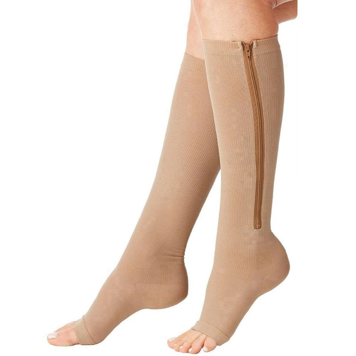 Furein Compression Socks / Stockings - Open toe and zip closure - Unisex men and women XL