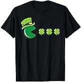 St Patricks Day Eating Shamrock Retro Gamer Men Boys Kids T-Shirt