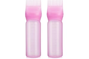 Pimoys 2 Pack Root Comb Applicator Bottle, 6 Ounce Oil Applicator for Hair Dye, Hair Oiling Applicator Hair Coloring Brush Bottle with Graduated Scale