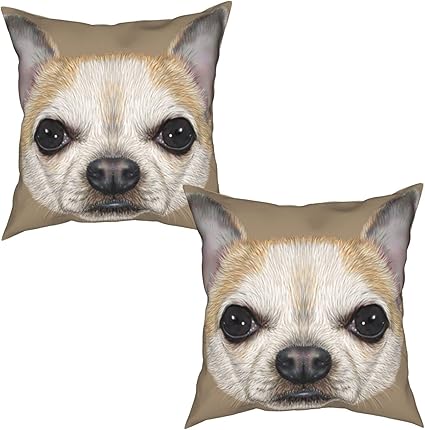 Amazon 2パック枕カバークッションカバー チワワ犬のイラストの肖像画黄金の斑点のある白い短い髪の犬のかわいい肖像画 スクエアスロー枕カバーソファクッションベッドサイドチェア普通のクッション家の装飾の装飾 50x50cm X2 枕カバー ピローケース オンライン通販