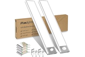 PAKLIGHTING 30LED Motion Sensor Under Cabinet Lights, 9.05in Closet Lights Rechargeable 1500mAh Battery Type-C USB Wireless Magnetic Under Counter Light for Kitchen,Wardrobe, Cupboard, Stairs-(Cold White,2 Pack)