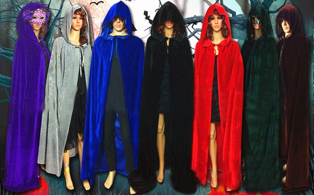 QBSM Unisex Adult Halloween Velvet Cloak with Hood Long Witch Costume Vampire Raven Cosplay Capes: Clothing