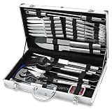 31 Piece Stainless Steel BBQ Accessories Tool Set - Includes Aluminum Storage Case For Barbecue Grill Utensils- By Kitch N' Wares