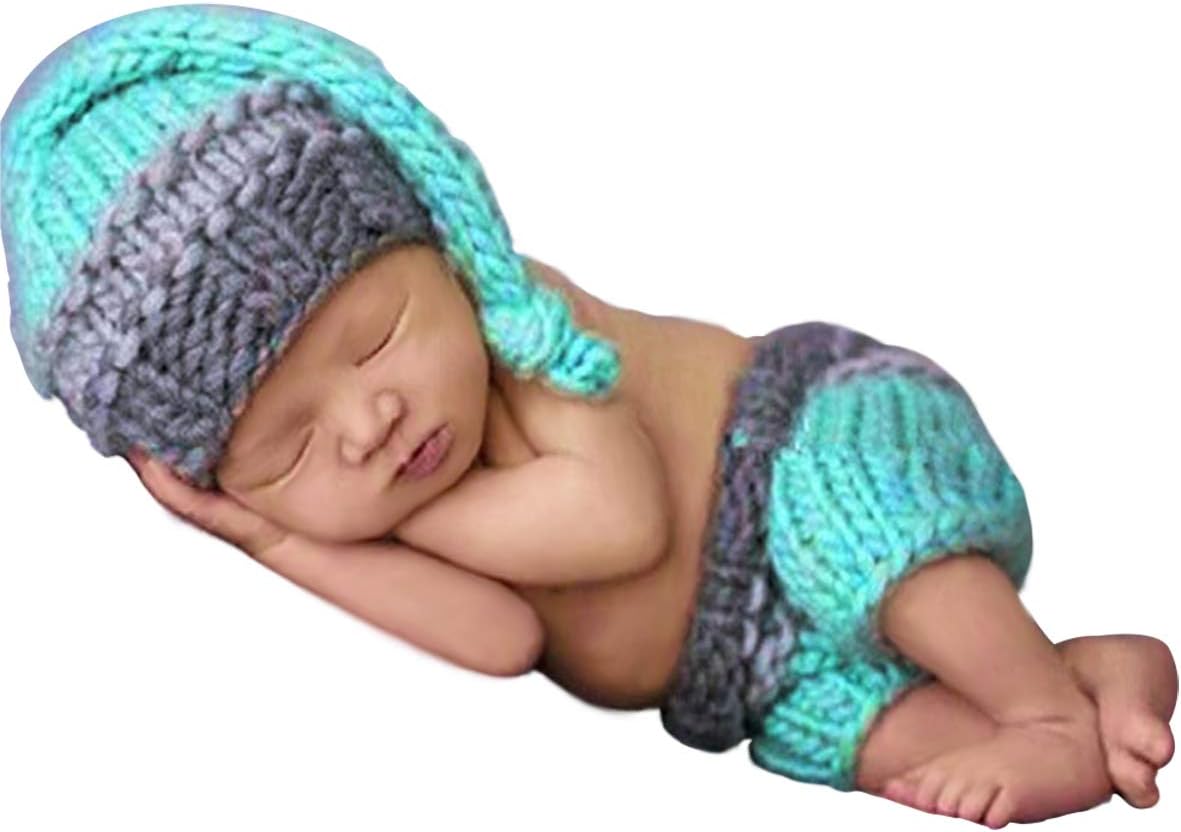 ISOCUTE Newborn Photography Props Baby Boy Knitted Outfits Crochet Hat Pants Set