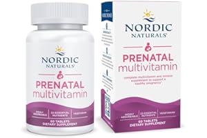 Nordic Naturals Prenatal Multivitamin for Women - Daily Vegetarian Prenatal Vitamins - 22 Essential Nutrients, Including B6, Folate, and Iron - 60 Tablets - 30 Servings