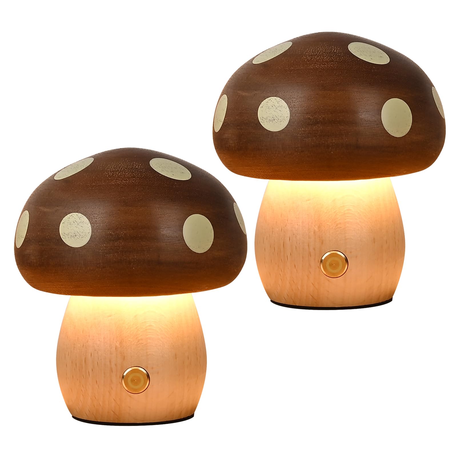 Photo 1 of LONRISWAY 2Pack Wood Small Mushroom Table Lamp, LED Rechargeable Cordless Touch Bedside Lamps, Wireless Stepless Dimming Night Light, Portable Battery Lamp for Bedroom Nightstand for Birthday Gifts