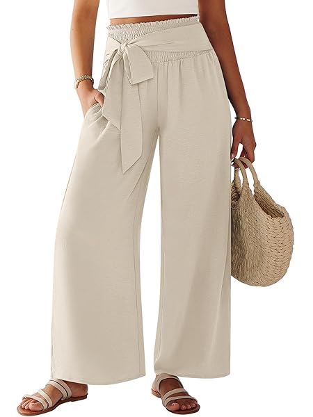 CARACILIA WOMEN PALAZZO SUMMER PANTS CASUAL HIGH WAISTED WIDE LEG BOHO PAJAMA FLOWY PANT VACATION CLOTHES TRAVEL OUTFITS X-LARGE APRICOT